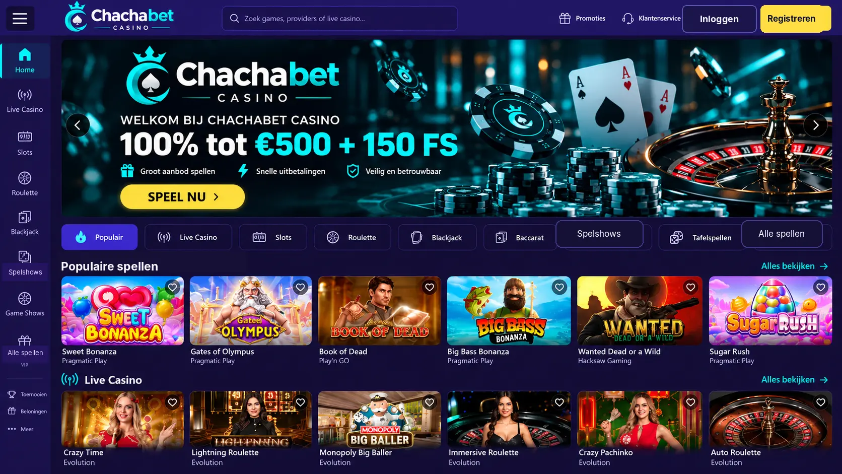 Chachabet Online Casino Nederland: Games, Bonus en Opnames image 1
